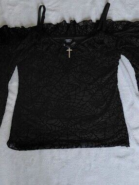 Cosmic Aura Shirt Womens 1X Black Spiderweb Bell Sleeve Whimsigoth Goth